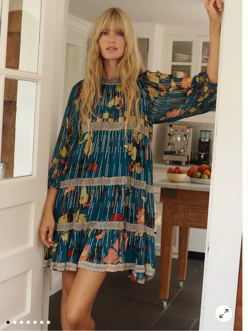 Anthropologie Verb Eulalia Shimmer Tunic Dress Hawaiian Blue Boho Cocktail Dress - Picture 2 of 11